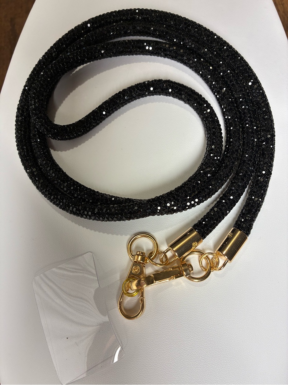 Black Crystal Rope Crossbody Strap Phone Lanyard with Gold Hardware